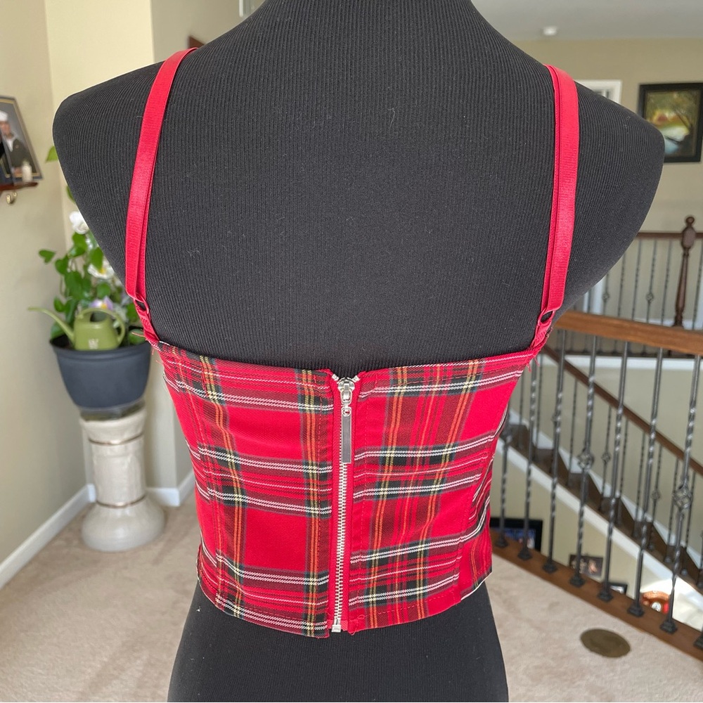Red Plaid Bustier Crop Top - Picture 2 of 6